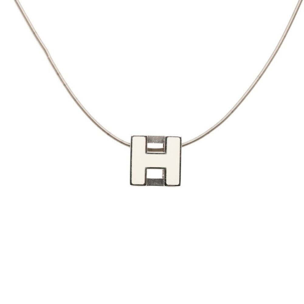Hermes Cage d'H H-Cube Necklace, Silver and White Metal, Women's